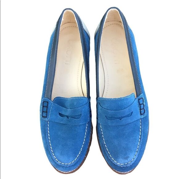 Girotti Blue Suede Penny Loafers Size 39 - Picture 2 of 13